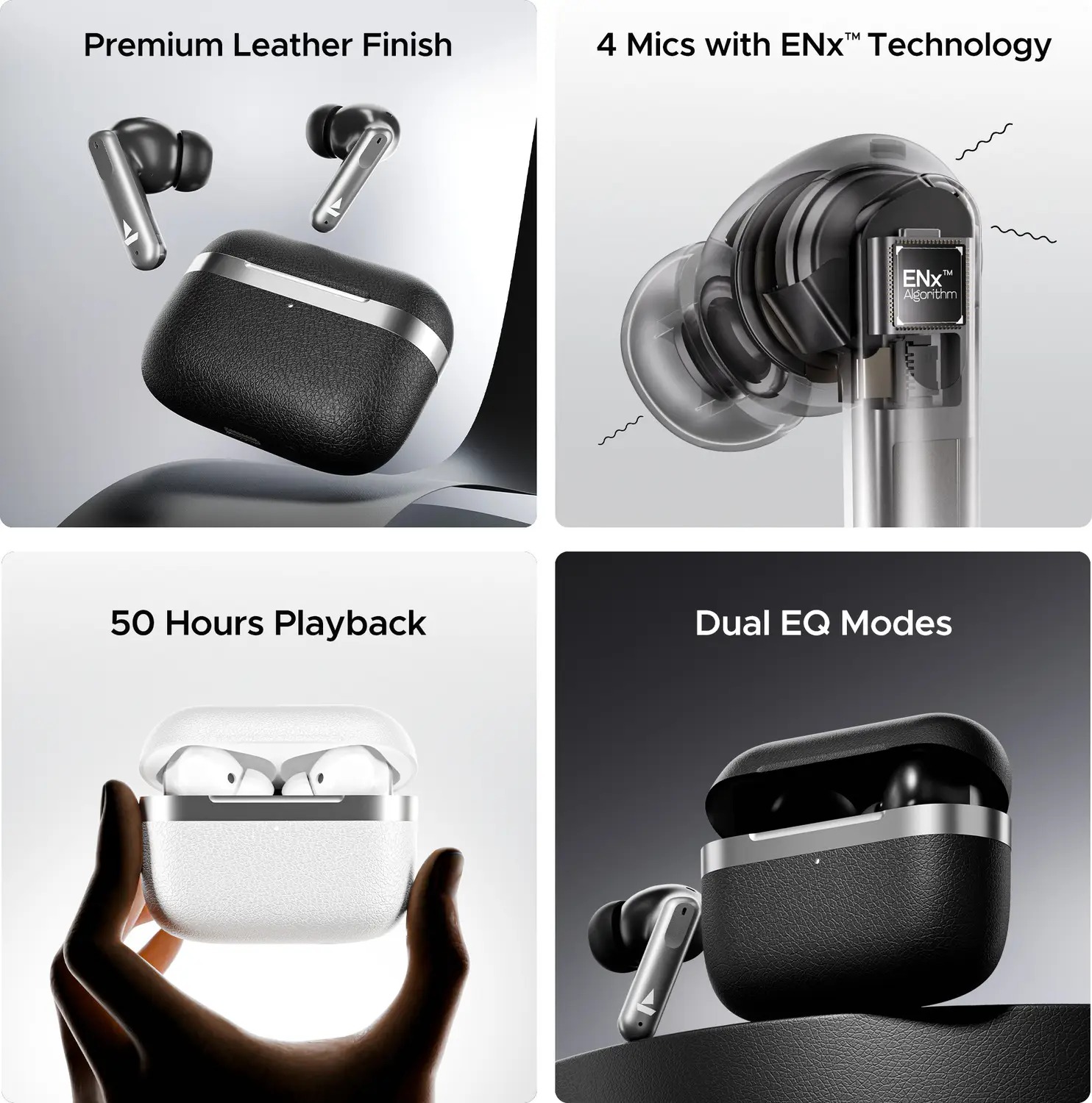 boAt Airdopes 111v2, Leather Finish,4Mics ENx, Stream Ad Free Music via App Support Bluetooth (Classic Black, True Wireless) - Image 6