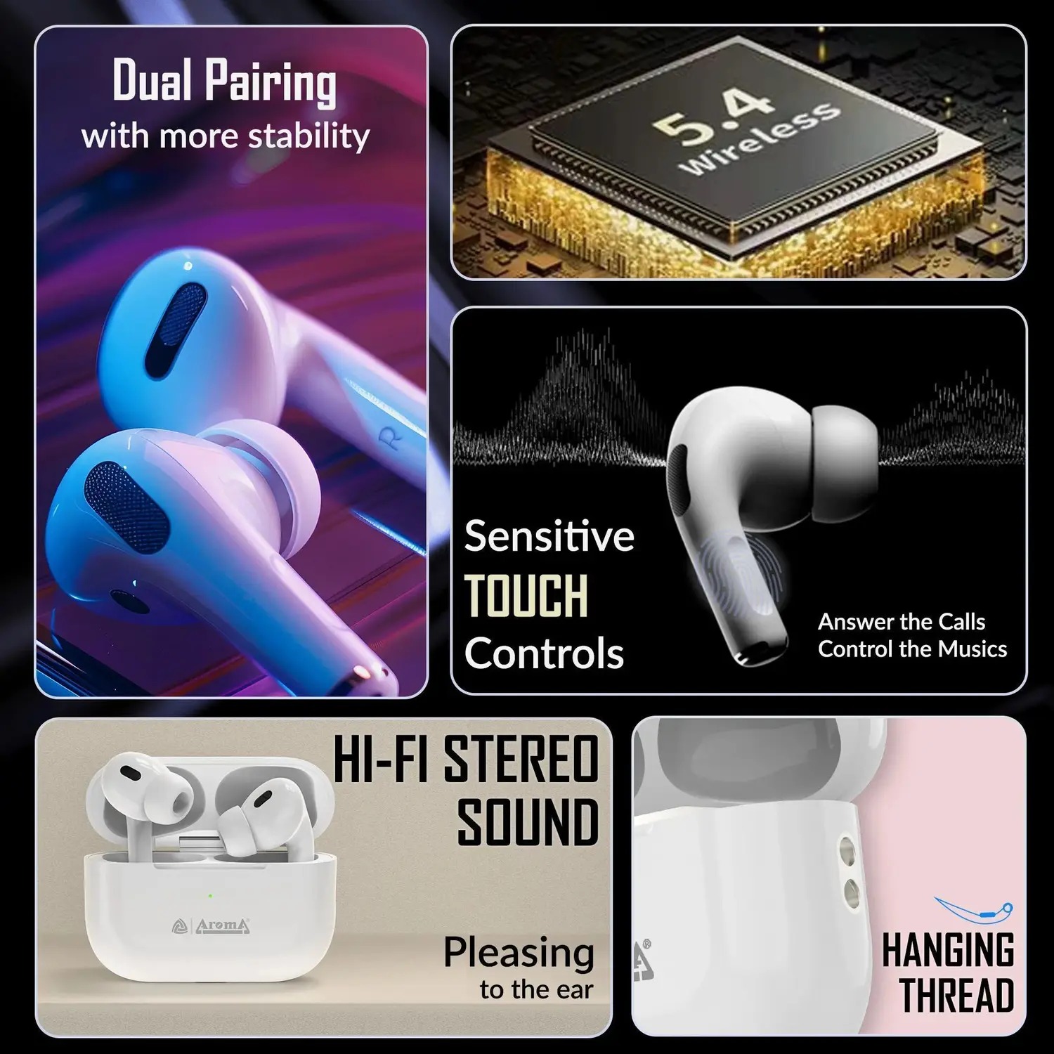 Aroma NB121 Pods Upto 40 Hours Playtime* Type C Fast Charging Dual Pairing Earbuds Bluetooth - Image 3