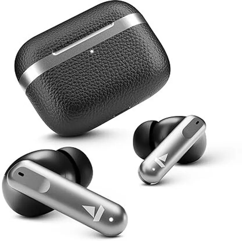 boAt Airdopes 111v2, Leather Finish,4Mics ENx, Stream Ad Free Music via App Support Bluetooth (Classic Black, True Wireless)